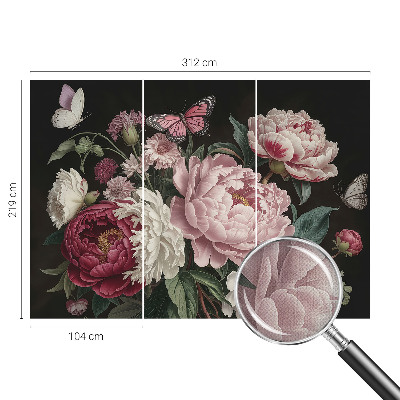 56D-Fototapete fürs Schlafzimmer Pfingstrosen und Schmetterlinge