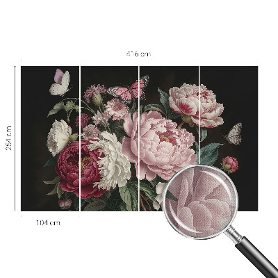 56D-Fototapete fürs Schlafzimmer Pfingstrosen und Schmetterlinge