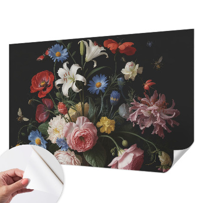 Motivtapete fürs Wohnzimmer mit Blumen- und Insektenmotiv