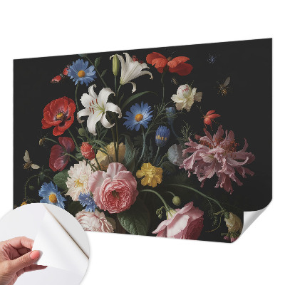 Motivtapete fürs Wohnzimmer mit Blumen- und Insektenmotiv