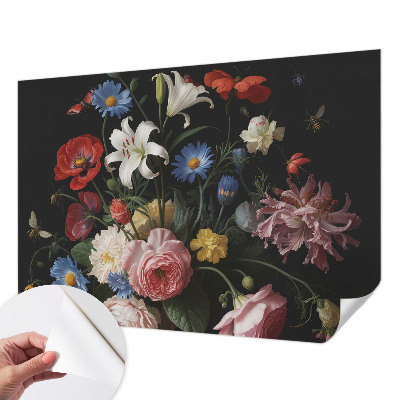 Motivtapete fürs Wohnzimmer mit Blumen- und Insektenmotiv