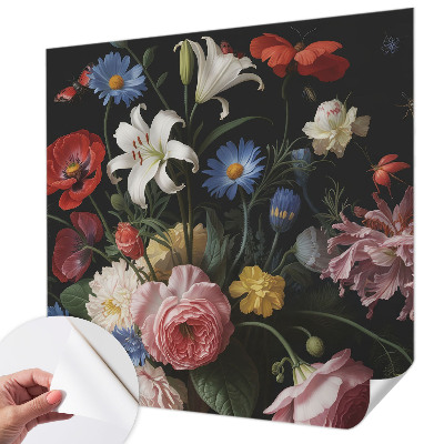 Motivtapete fürs Wohnzimmer mit Blumen- und Insektenmotiv