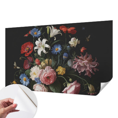 Motivtapete fürs Wohnzimmer mit Blumen- und Insektenmotiv