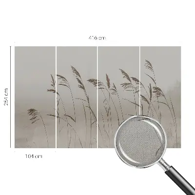 Moderne Fototapete nach Maß mit Motiv von Gräsern im Nebel