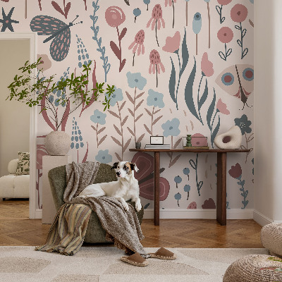 Hochwertige Bildtapete Blumen Insekten