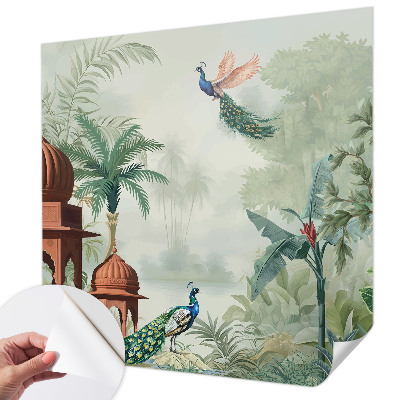 Selbstklebende Fototapete fürs Schlafzimmer mit Motiv „Peacock Gardens“