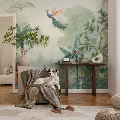 Selbstklebende Fototapete fürs Schlafzimmer mit Motiv „Peacock Gardens“