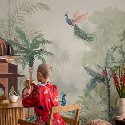 Selbstklebende Fototapete fürs Schlafzimmer mit Motiv „Peacock Gardens“