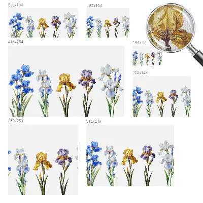 63D-Fototapete mit einem Motiv aus Irisblüten