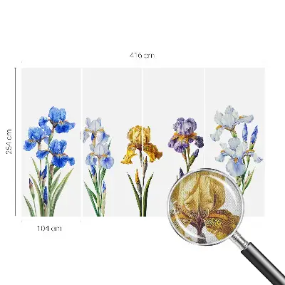 63D-Fototapete mit einem Motiv aus Irisblüten