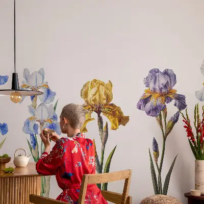 63D-Fototapete mit einem Motiv aus Irisblüten
