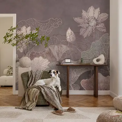 63D-Fototapete fürs Schlafzimmer mit einem ruhigen botanischen Motiv