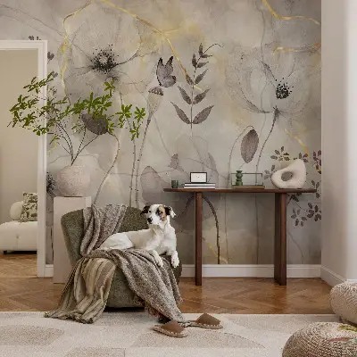 Fototapete in 3D-Optik mit zarten Blüten