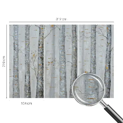 64D-Fototapete fürs Wohnzimmer mit Birkenmotiv