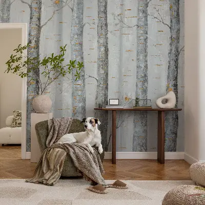 64D-Fototapete fürs Wohnzimmer mit Birkenmotiv