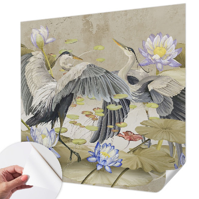 Vintage Tapete mit Motiv aus Vögeln und Lilien