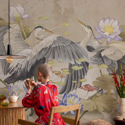 Vintage tapete Vögel und Lilien