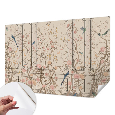 Motivtapete fürs Wohnzimmer mit Blumen- und Vogelmotiv