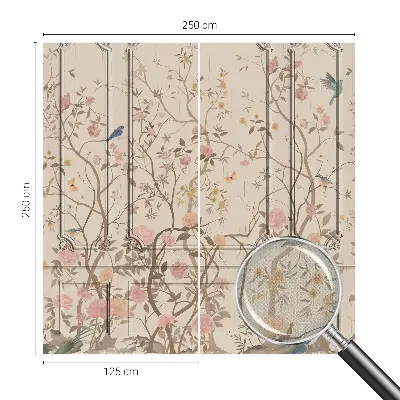 Motivtapete fürs Wohnzimmer mit Blumen- und Vogelmotiv