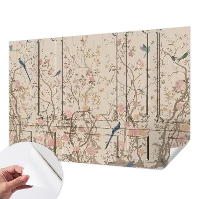 Motivtapete fürs Wohnzimmer mit Blumen- und Vogelmotiv