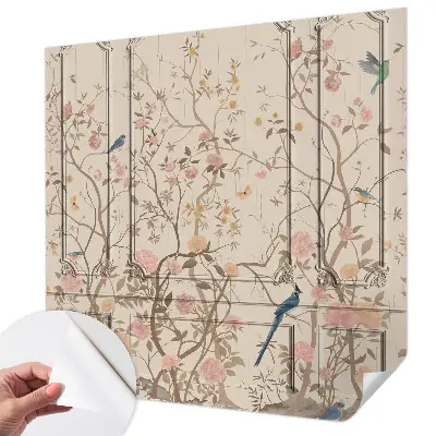 Motivtapete fürs Wohnzimmer mit Blumen- und Vogelmotiv