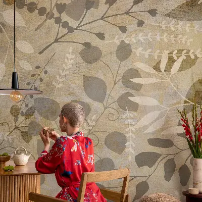 Selbstklebende Fototapete für die Wand mit Zweigblättern als Muster