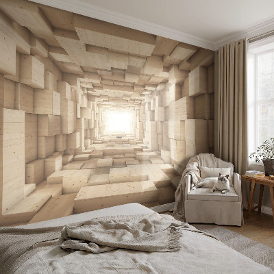 Selbstklebende Fototapete fürs Schlafzimmer mit Motiv eines Holztunnels