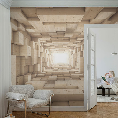 Selbstklebende Fototapete fürs Schlafzimmer mit Motiv eines Holztunnels