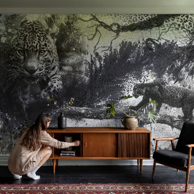 Selbstklebende Fototapete fürs Wohnzimmer mit abstraktem Leopardenmotiv