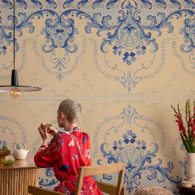 Selbstklebende Fototapete fürs Kinderzimmer mit blauem Ornamentmuster