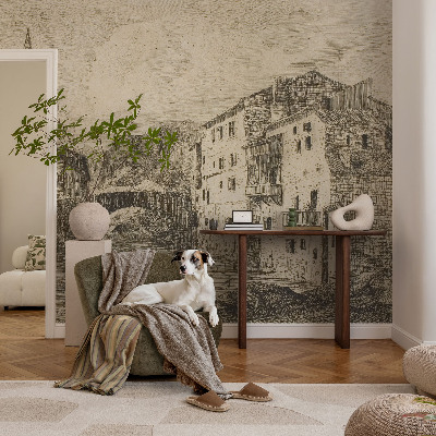 Fototapete in 3D-Optik mit Stadtpanorama