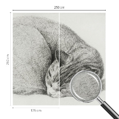 Selbstklebende Fototapete mit zusammengerollter Katzenillustration