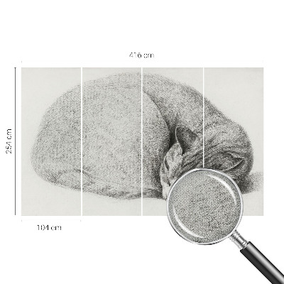 Selbstklebende Fototapete mit zusammengerollter Katzenillustration