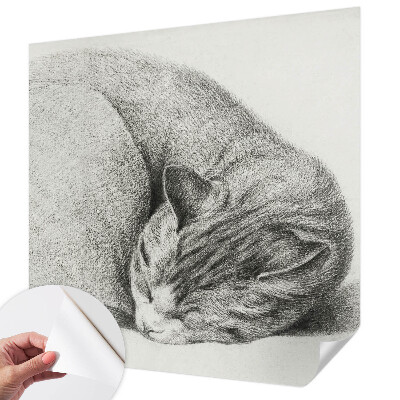 Selbstklebende Fototapete mit zusammengerollter Katzenillustration