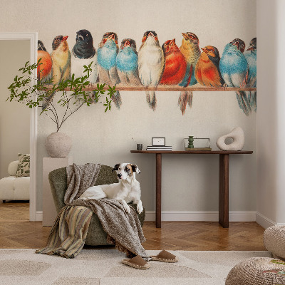 Selbstklebende Fototapete für die Wand mit dem Motiv von Vögeln auf einem Ast