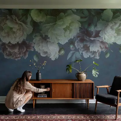 73D-Fototapete fürs Schlafzimmer mit floralem Design