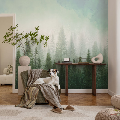 74D-Fototapete fürs Schlafzimmer mit dem Motiv eines Wolfes im Wald für Schlafzimmerwand