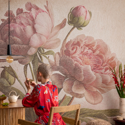 Selbstklebende Fototapete fürs Kinderzimmer Zarte Pfingstrosen