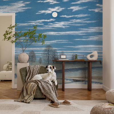 Motivtapete fürs Wohnzimmer mit einer Winterlandschaft