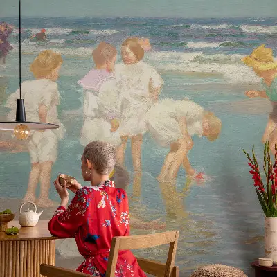 Motivtapete fürs Wohnzimmer mit dem Motiv „Kindheit am Strand”
