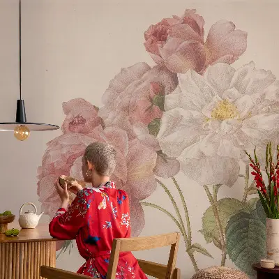 Motivtapete fürs Wohnzimmer mit romantischem Rosenmotiv