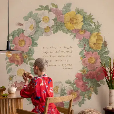 Hochwertige Bildtapete mit Blumenkranzmuster