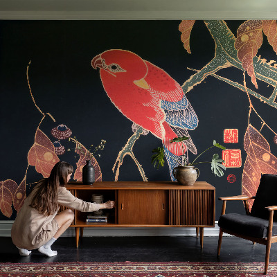 Motivtapete fürs Wohnzimmer mit einem exotischen Vogelmotiv