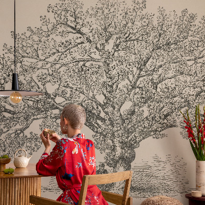 Selbstklebende Fototapete für die Wand mit einer Baumillustration