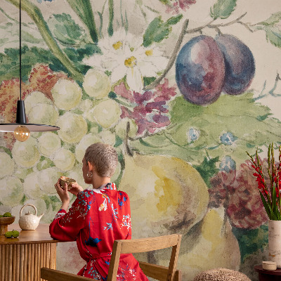 Selbstklebende Fototapete fürs Kinderzimmer mit Motiv aus Blüten und Früchten