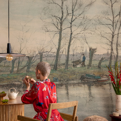 Selbstklebende Fototapete fürs Schlafzimmer mit Motiv einer Winterlandschaft