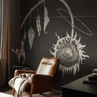 83D-Fototapete mit nostalgischem Sonnenblumenmotiv