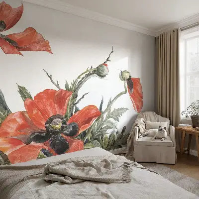 Selbstklebende Fototapete mit rotem Mohnblumenmotiv