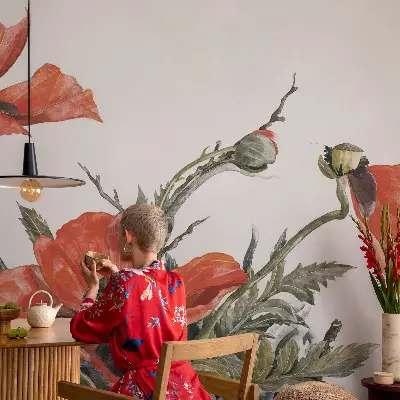 Selbstklebende Fototapete mit rotem Mohnblumenmotiv