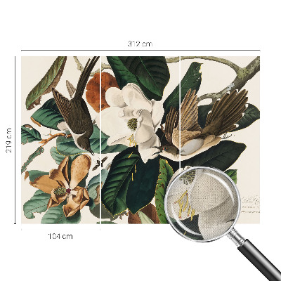 84D-Fototapete fürs Schlafzimmer mit Vögeln und Magnolien